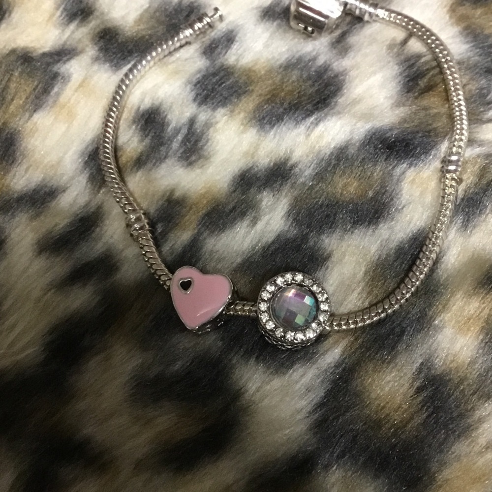 Pink Heart Bead & Crystal Charm Bead